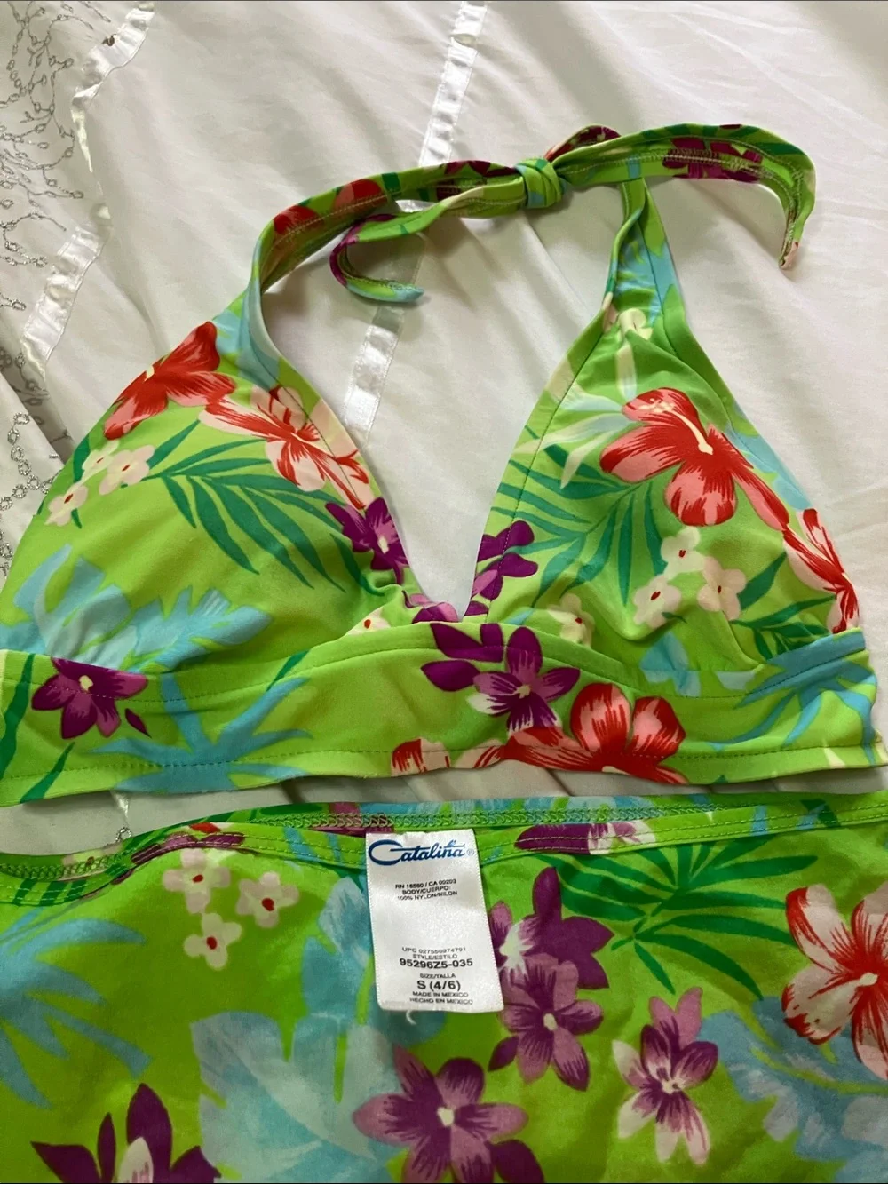 Catalina Green Tropical Floral Halter Bikini Set